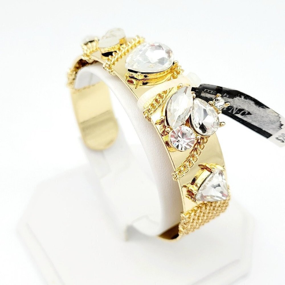 M. Haskell For INC Gold Tone Cuff Bracelet Chain Wrapped Big Rhinestones NWT